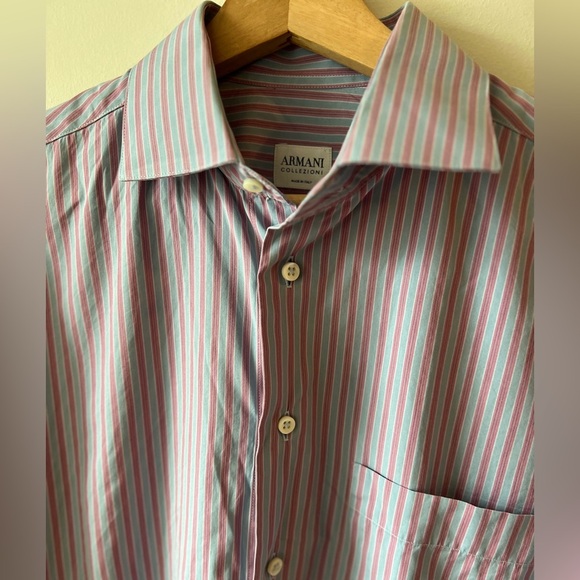 Armani Collezioni Men's Striped Shirt - Pink and Blue Size 38/45 - Picture 2 of 9